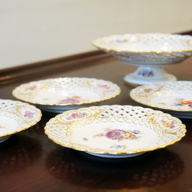 マイセン「花文様 透かし彫り コンポートセット」《アンティックかとう》