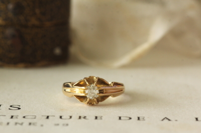 オールドマインカットダイヤモンドリング アンティークジュエリー K18