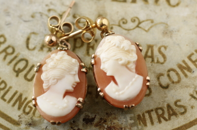 アンティークカメオピアス ゴールドイヤリング 肖像 イギリス 20210123