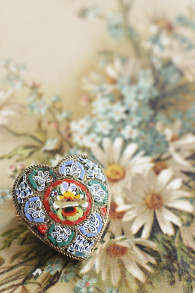 アンティークマイクロモザイクハートペンダント ヴィンテージ