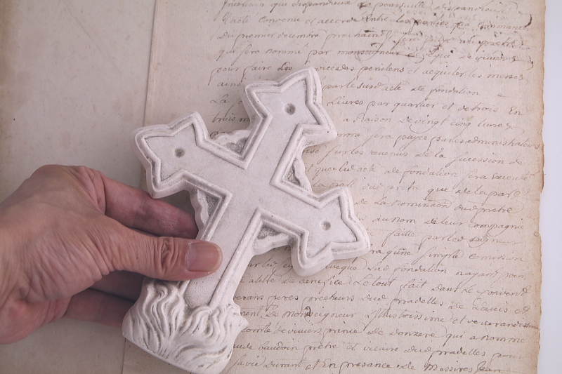 十字架の石膏型 聖水盤 ベニチエ フランス アンティークストリュフ