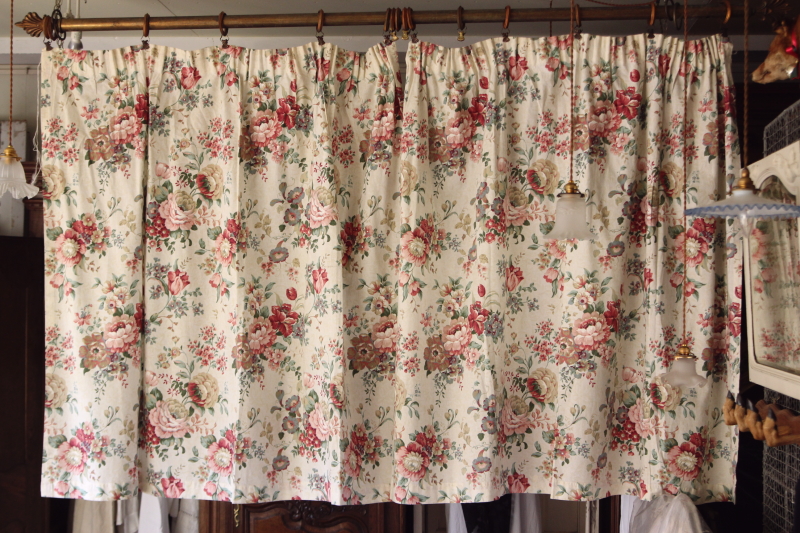 アンティークカーテン ヴィンテージファブリック 薔薇 花柄 イギリス