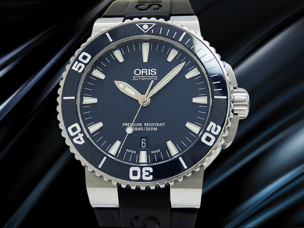 HB-0357| オリス アクイス デイト Ref.7653 SS ダークブルーダイヤル