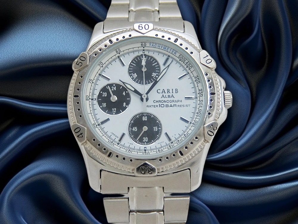 JA-2858| セイコー アルバ カリブ クロノグラフ Y189-6A31 SS パンダ