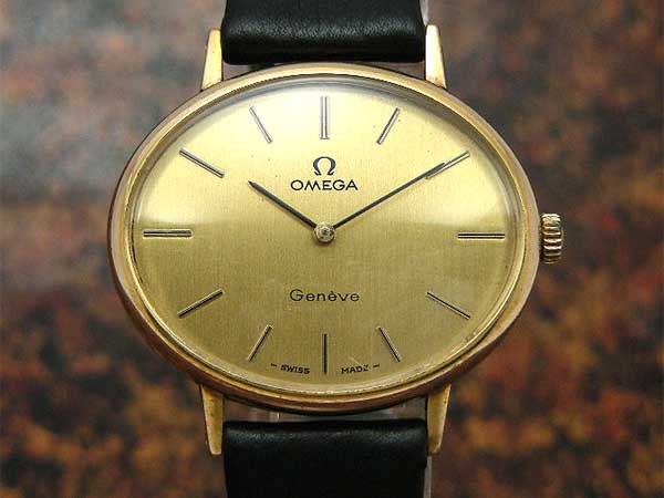 オメガ ジュネーブ レディース 2針 ゴールドダイヤル 横長楕円ケース