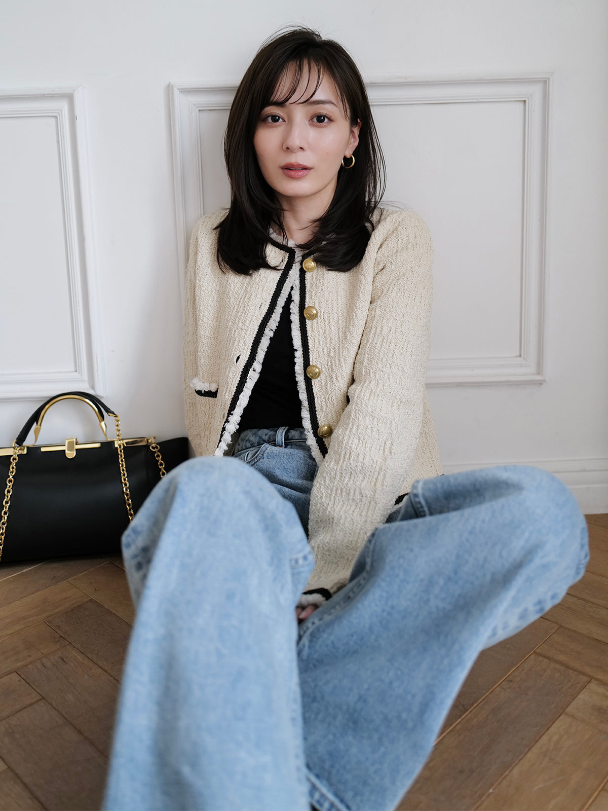 クラシカルノーカラーニットジャケット