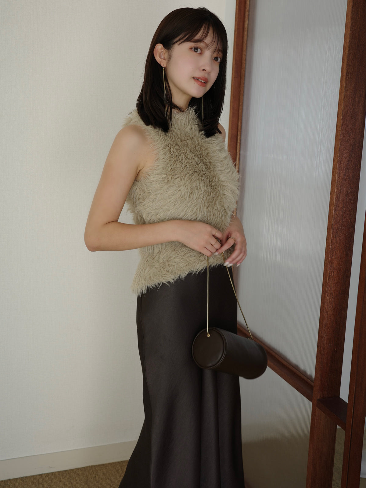 ファーライクノースリーブニットトップス