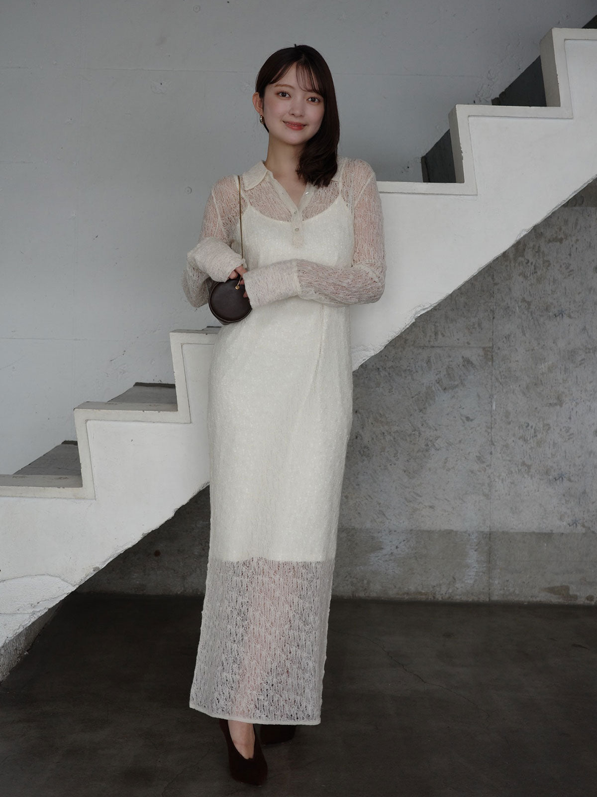 ウールレースポロニットワンピース