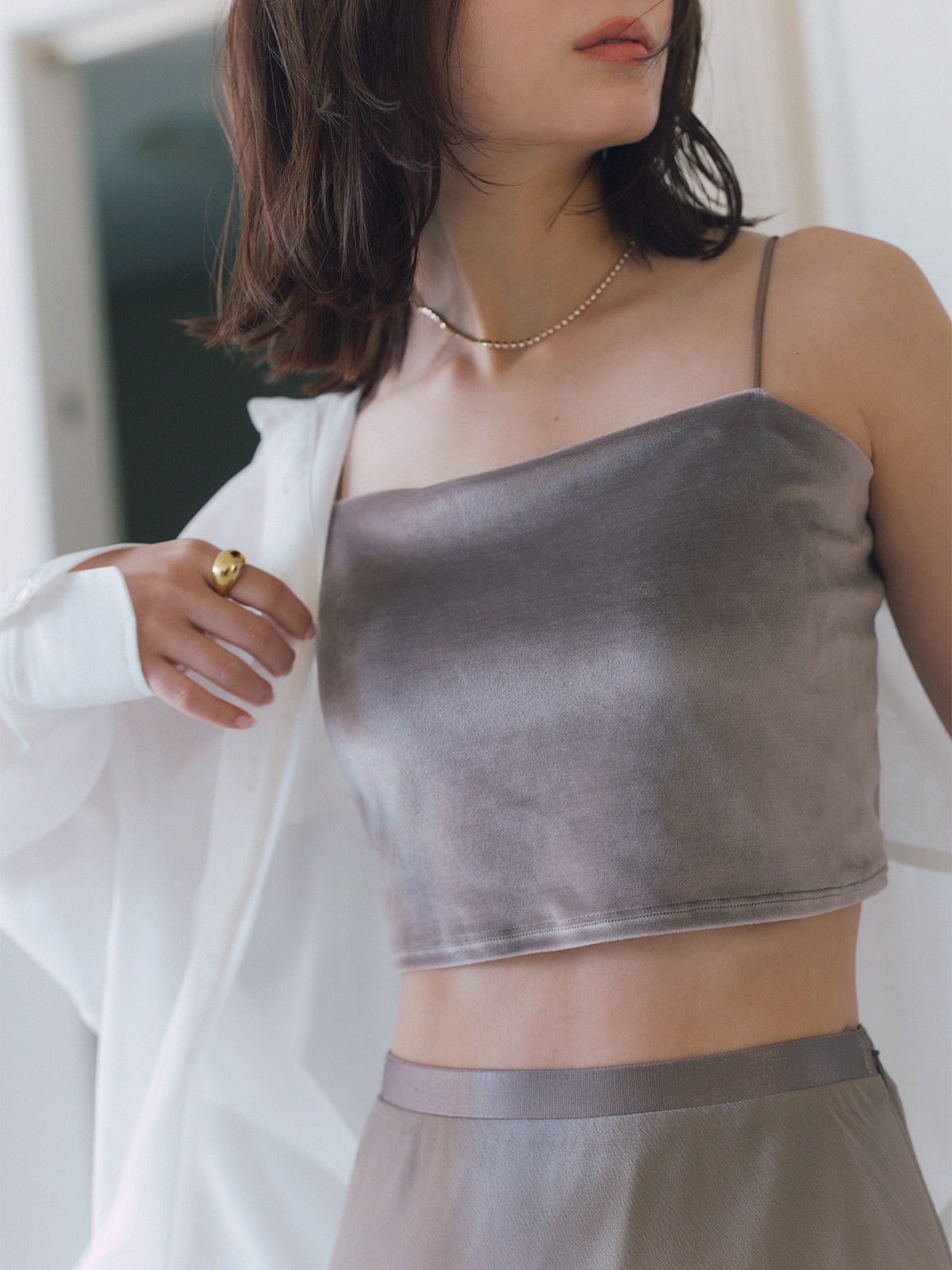 OUR WACOAL×anuans】カップインベロアショートキャミソール