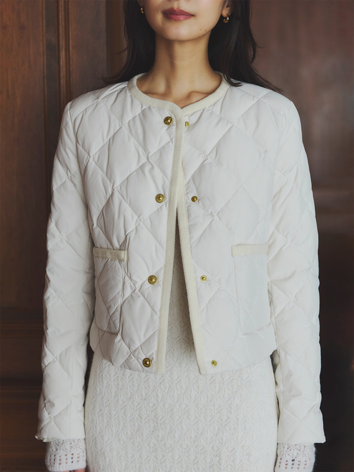 TAION×anuans】ノーカラーキルティングショートダウン