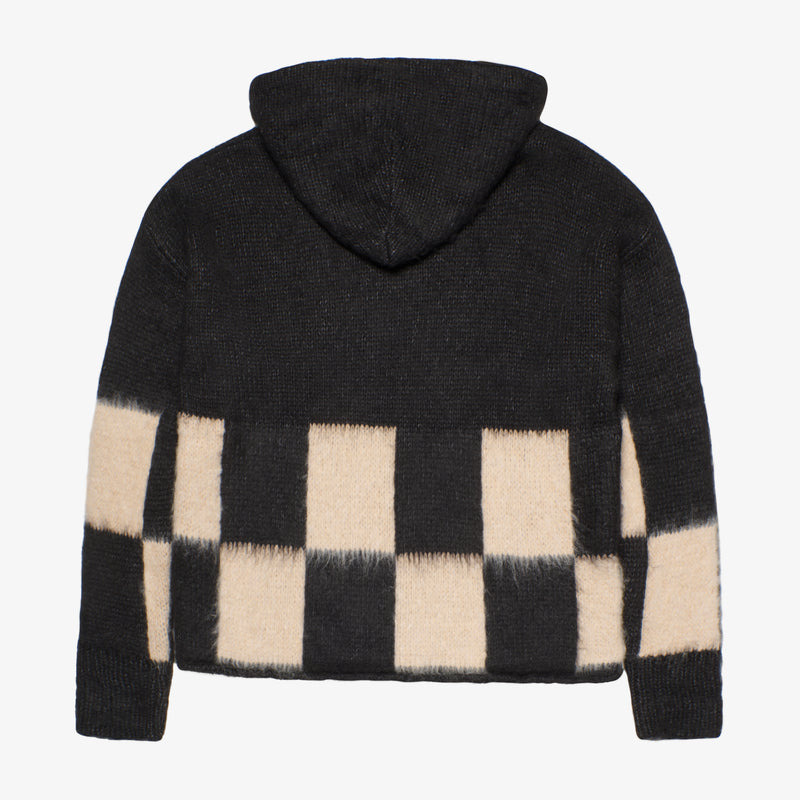 BRUSHED CHECKERED KNIT HOODIE - ASKYURSELF
