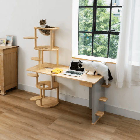 キャットタワー付きデスクなど「猫とテレワークできる家具」4製品