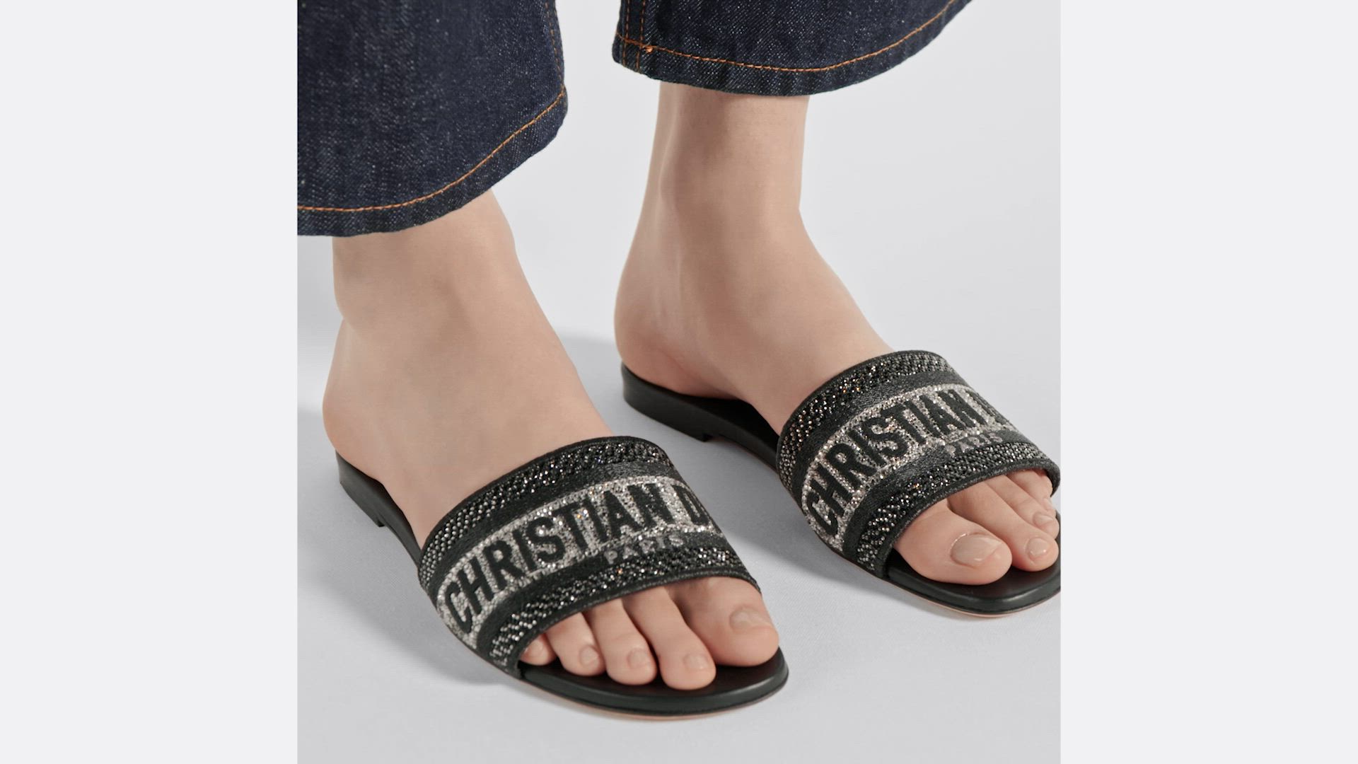 Dway Slide Black Cotton Embroidery with Metallic Thread and Silver