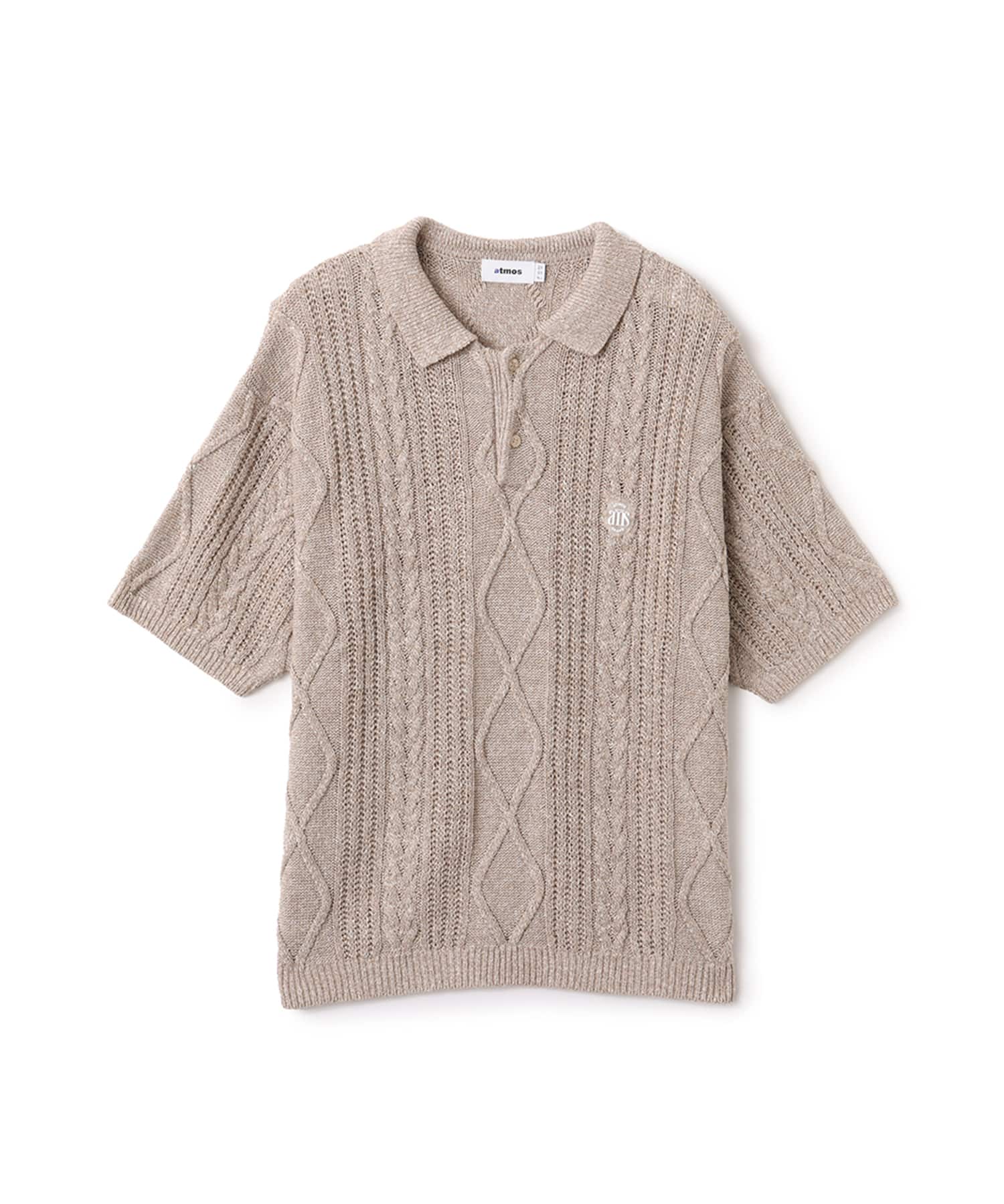 atmos Cable Knit Polo Shirt BEIGE（アトモス ケーブル ニット ポロ