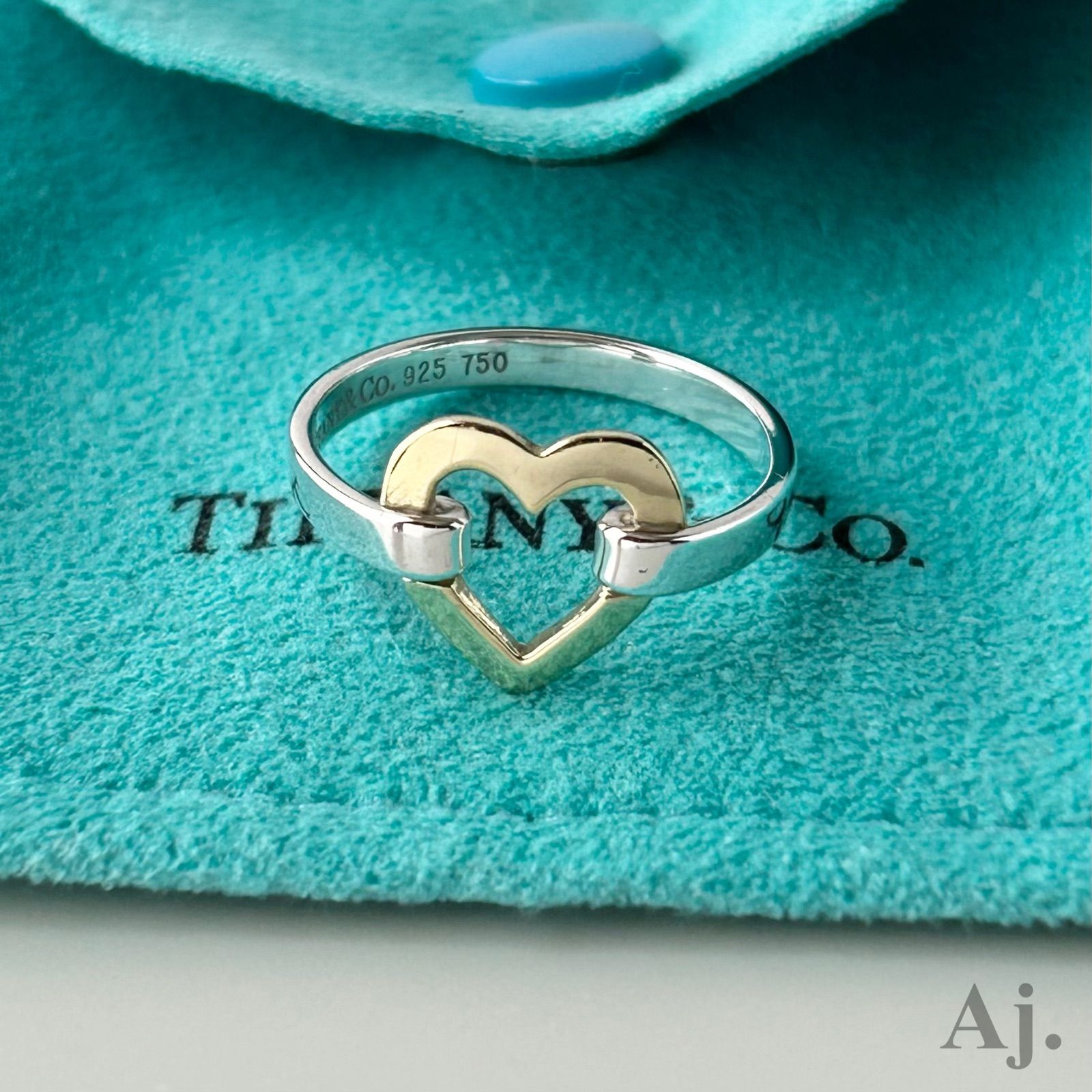 ティファニー オープンハート リング 指輪 925 750 コンビ