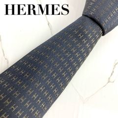 美品 HERMES エルメス ネクタイ ファソネ H柄 H織 ジャガード グレー