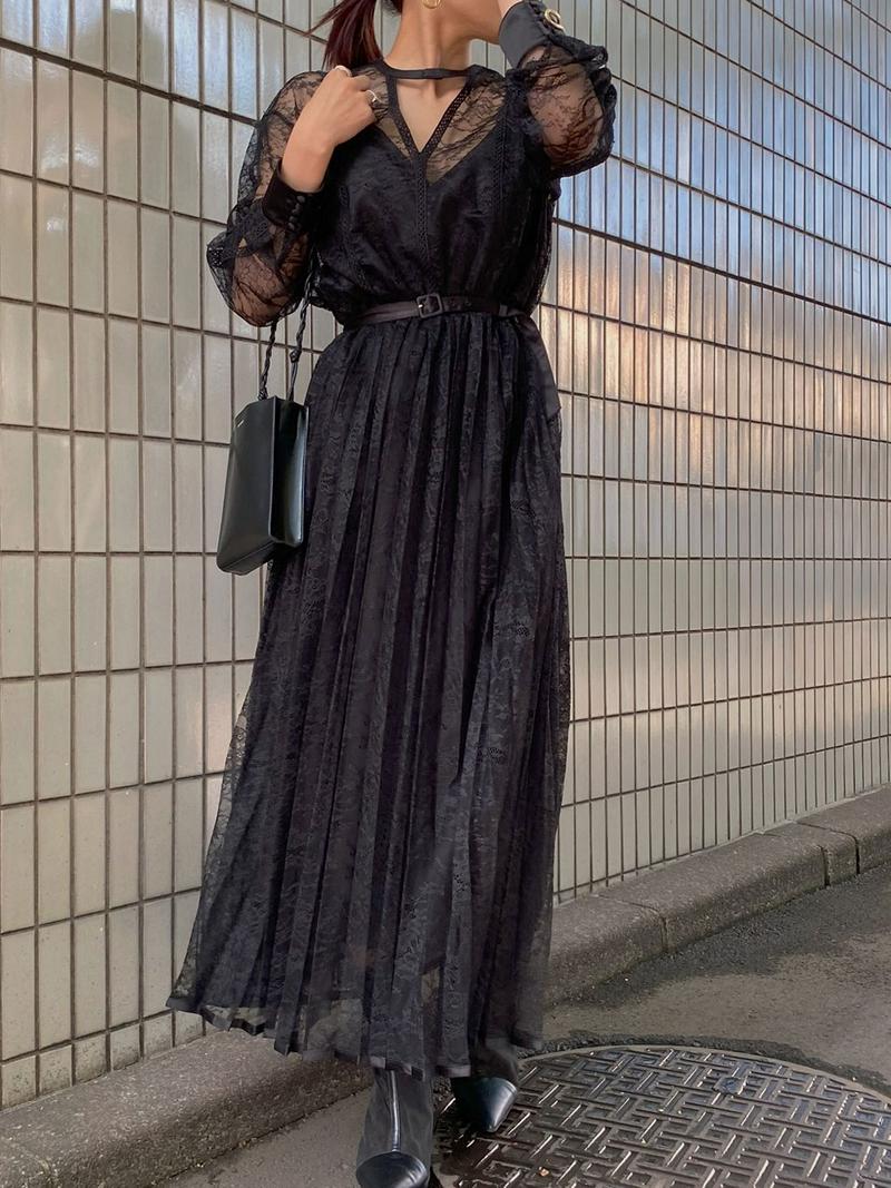 Ameri VINTAGE(アメリヴィンテージ)の「LADY LACE PLEATS DRESS」 - PARTE