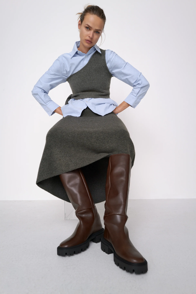 ZARA(ザラ)の「フラットニーハイリアルレザーブーツ」 - PARTE