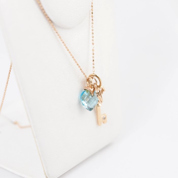 agete アガット K10ピンクゴールド キーチャーム ダイヤ0.01ct ハート