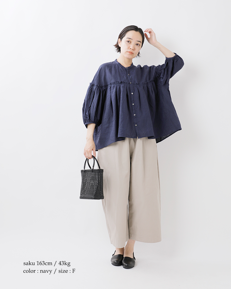 universal tissu ユニヴァーサルティシュ バンドカラーギャザー