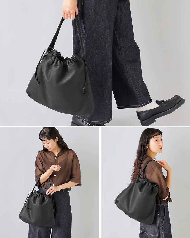 Aeta アエタ ディアレザー ドローストリング ワンショルダー バッグ M