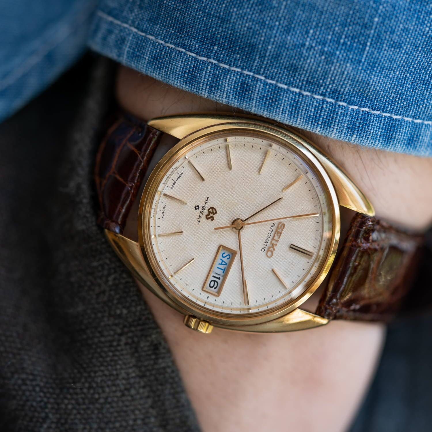 GRAND SEIKO Hi-BEAT 5646-7005 YG Linen Dial / グランドセイコー