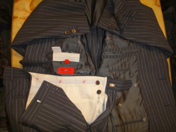 イザイア ISAIA】春夏向けウール120's毛 ストライプ柄グレースーツ 42