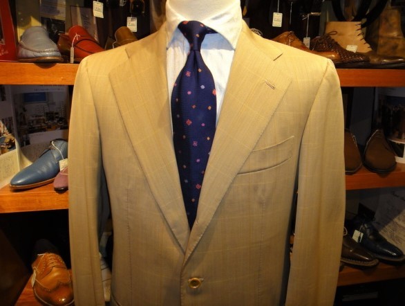 アットリーニ Sartoria Attolini】合い物 ウインドーペン柄ベージュ色