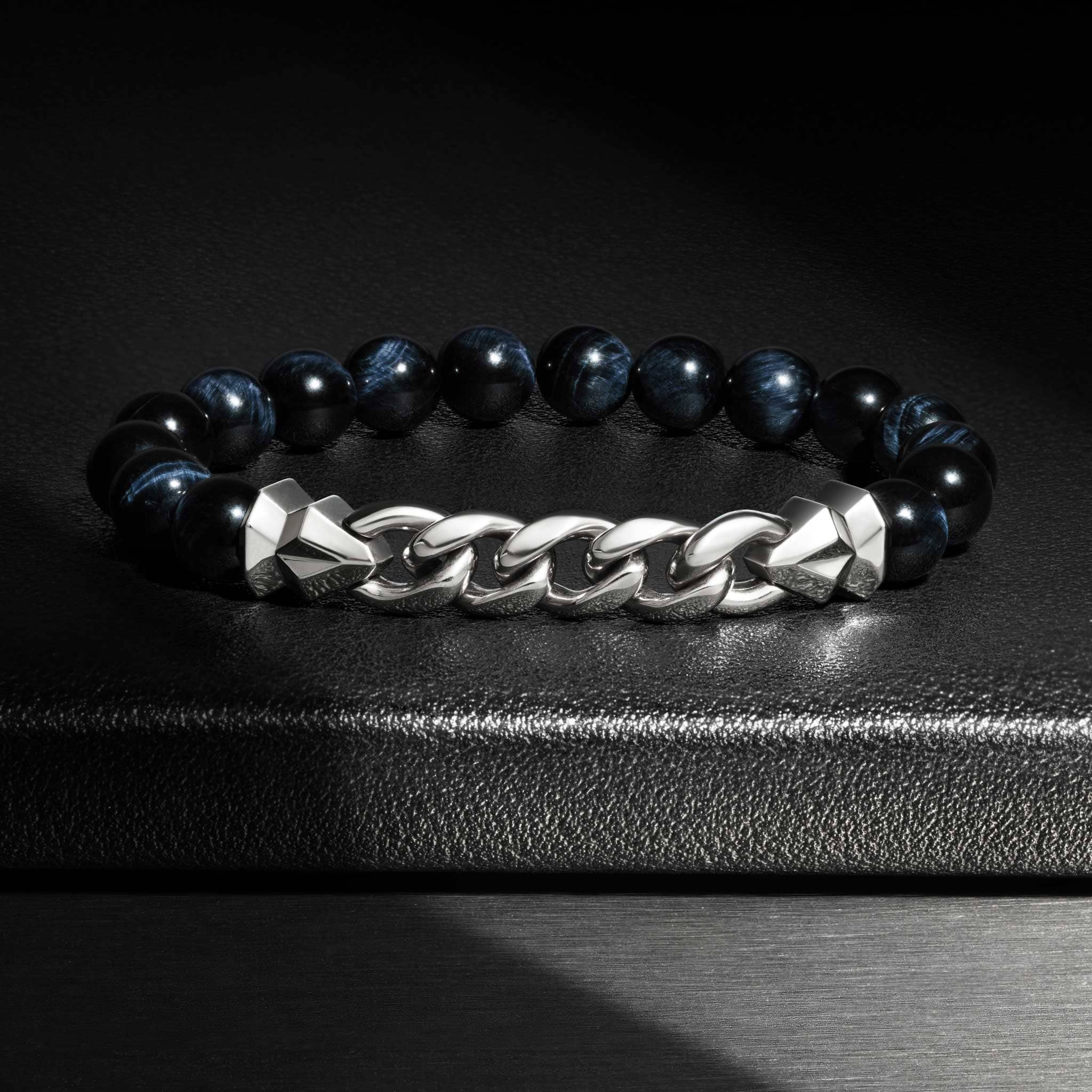 AWNL メンズ ブルータイガーアイ ブレスレット｜ハーフチェーン 喜平