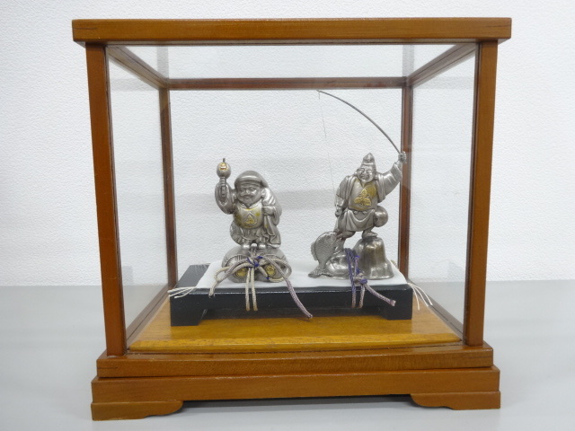 総重量 1.21kg 純銀製 恵比寿 大黒 ケース付 置物 骨董 古美術