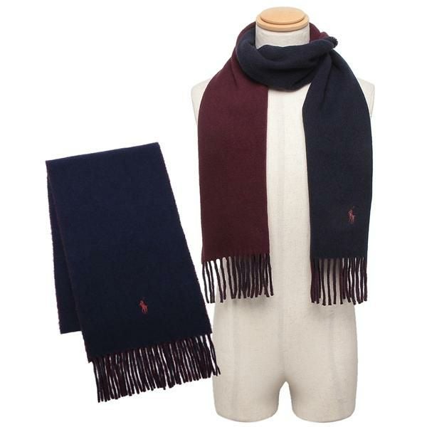 ポロラルフローレン マフラー リバーシブル ネイビー ワインレッド