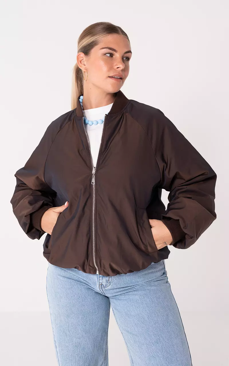 Reversible bomber jacket with two side pockets - Dark Brown Blue
