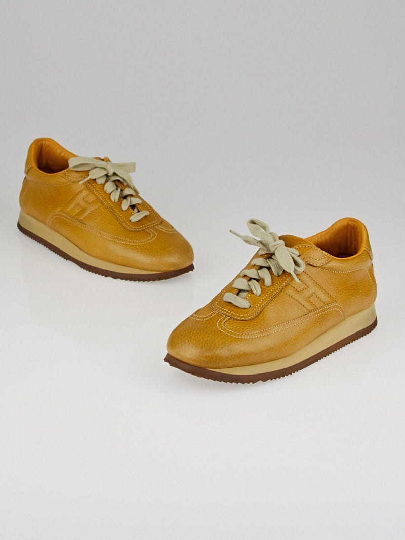 Hermes Gold Leather Quick H Sneakers Size 8/38.5 | Yoogi's Closet