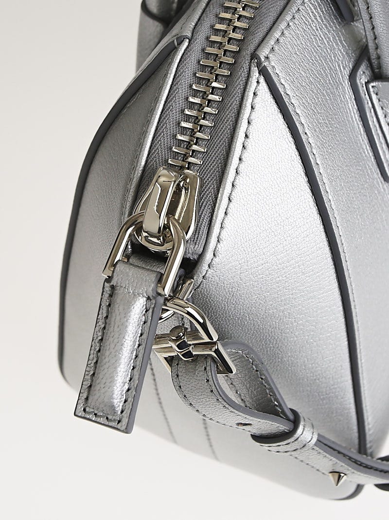 Givenchy Metallic Silver Goatskin Leather Mini Antigona Satchel