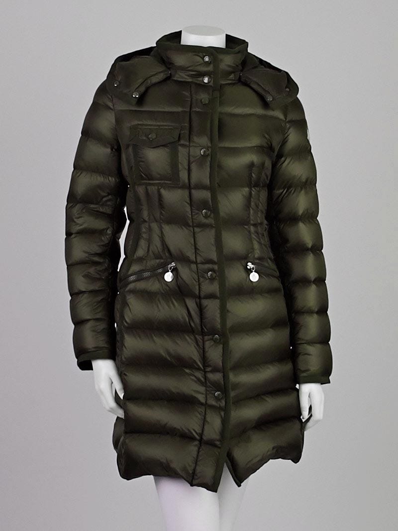 Moncler Olive Quilted Nylon and Grosgrain Trim Down Hermine Coat