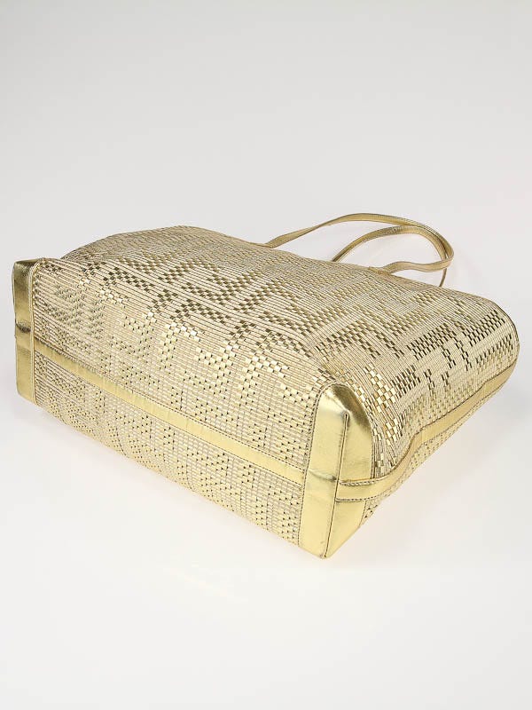 Fendi Gold Woven Leather Medium Shopper Roll Tote Bag - 8BH126