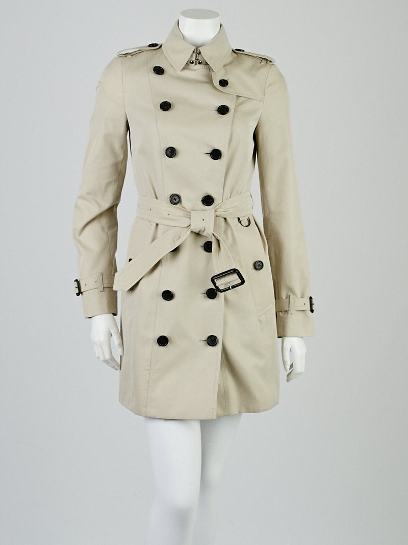 Burberry London Stone Cotton Mid-Length Sandringham Trench Coat