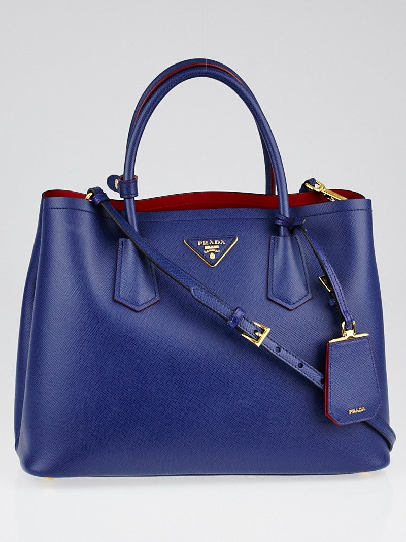 Prada Bluette Saffiano Leather Double Handle Tote Bag BN2775