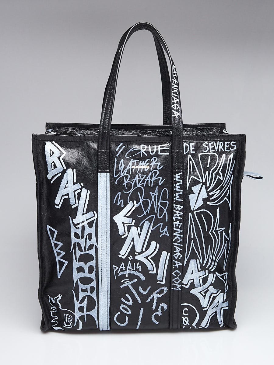 Balenciaga Black Graffiti Soft Lambskin Leather Bazar Medium