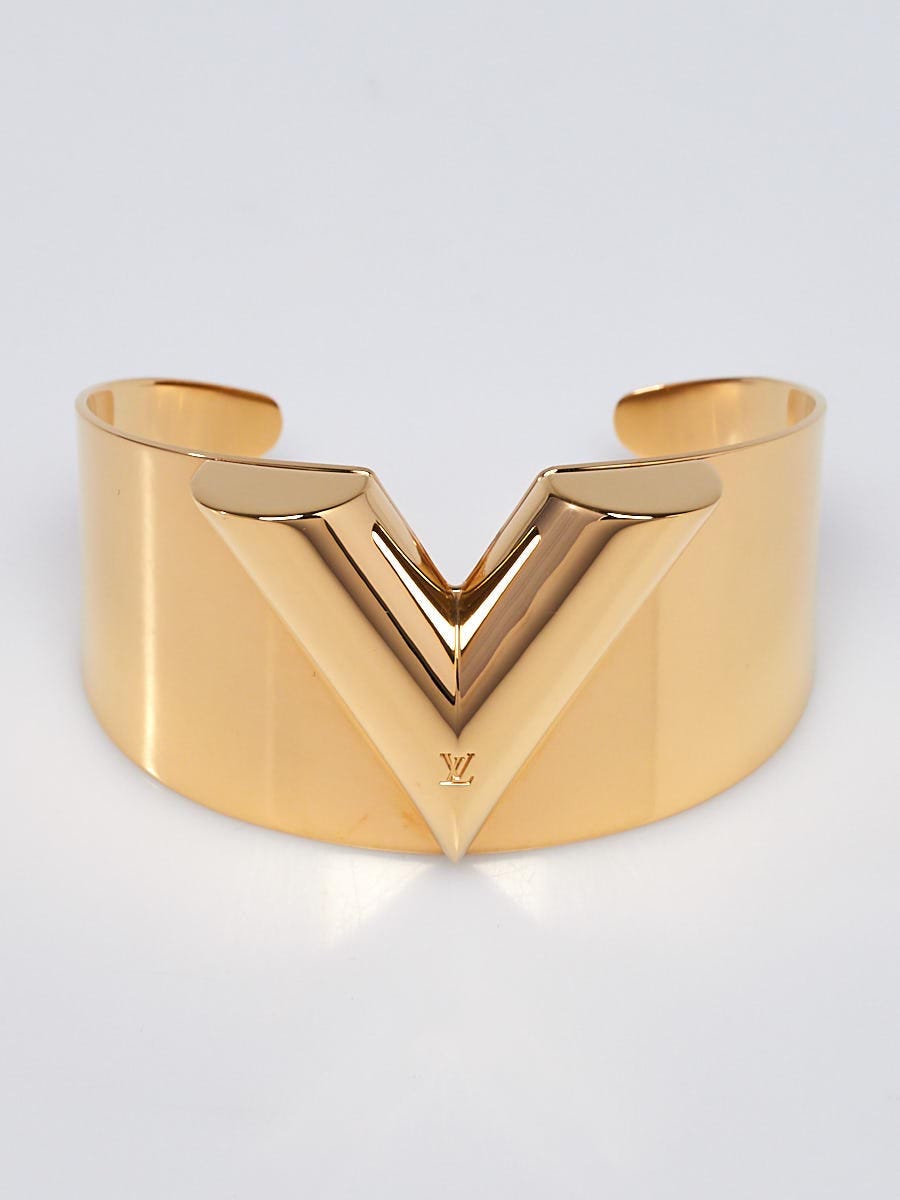Louis Vuitton Goldtone Metal Essential V Cuff Bracelet | Yoogi's
