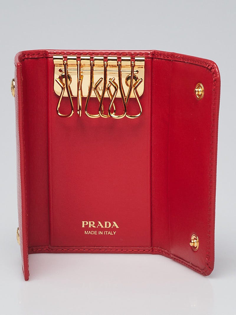 Prada Red Vitello Move Leather Six Ring Key Holder 1PG222