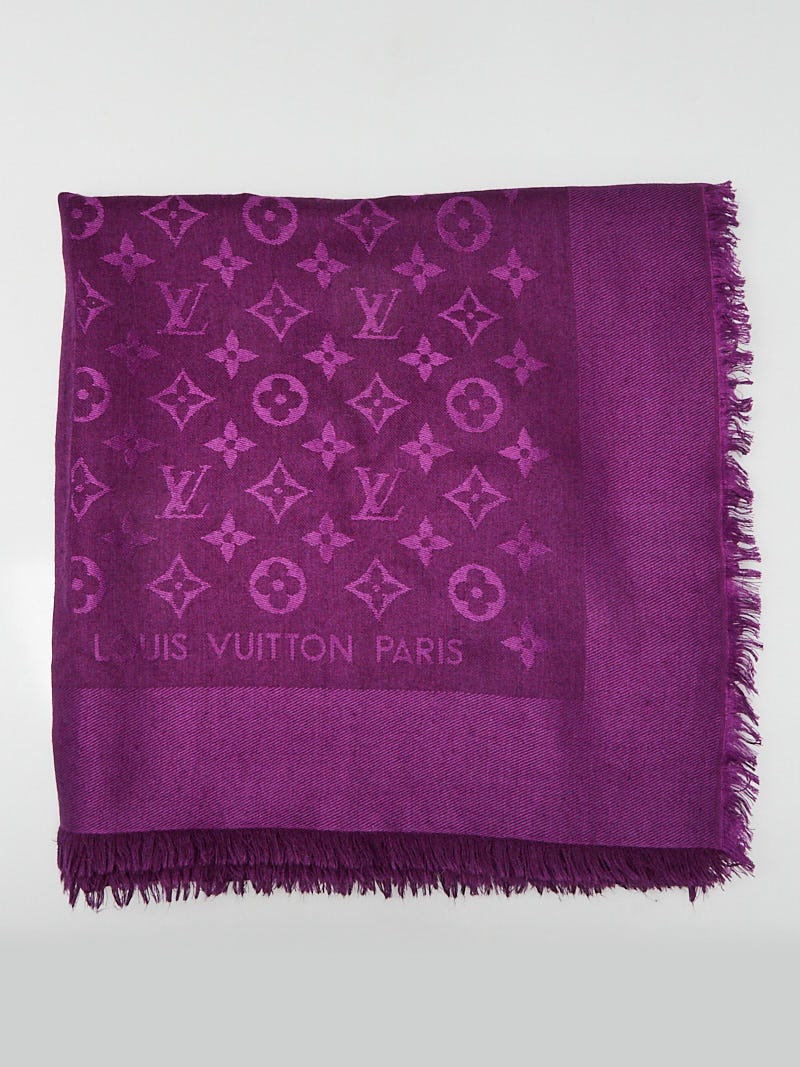Louis Vuitton Purple Monogram Silk/Wool Shawl Scarf | Yoogi's Closet