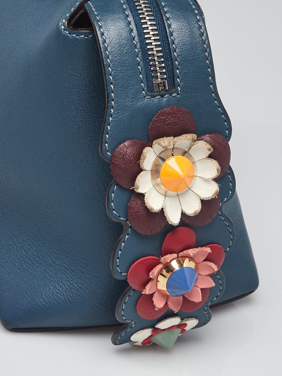 Fendi Blue Calfskin Leather Flowerland Small By The Way Bag 8BL124