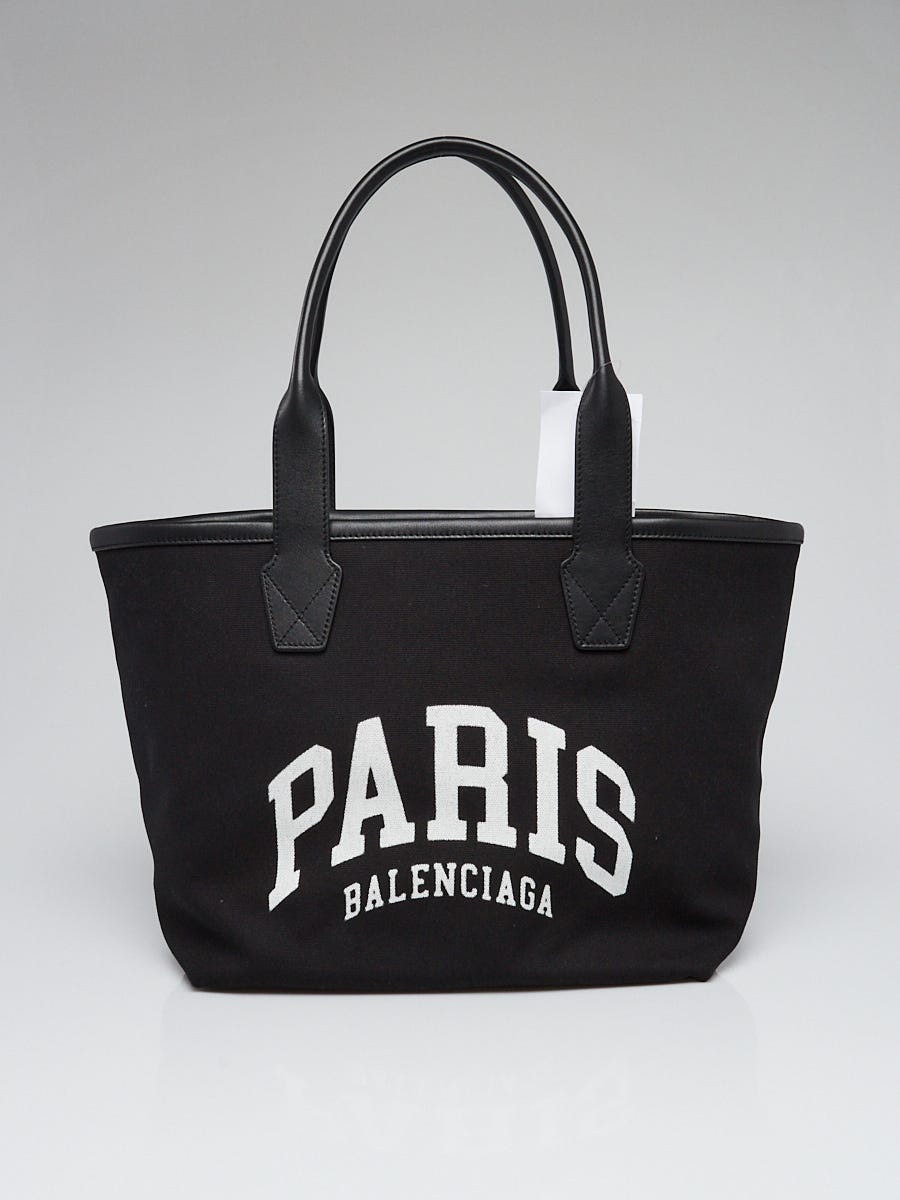 Balenciaga Black Canvas Cities Paris Jumbo Small Tote Bag