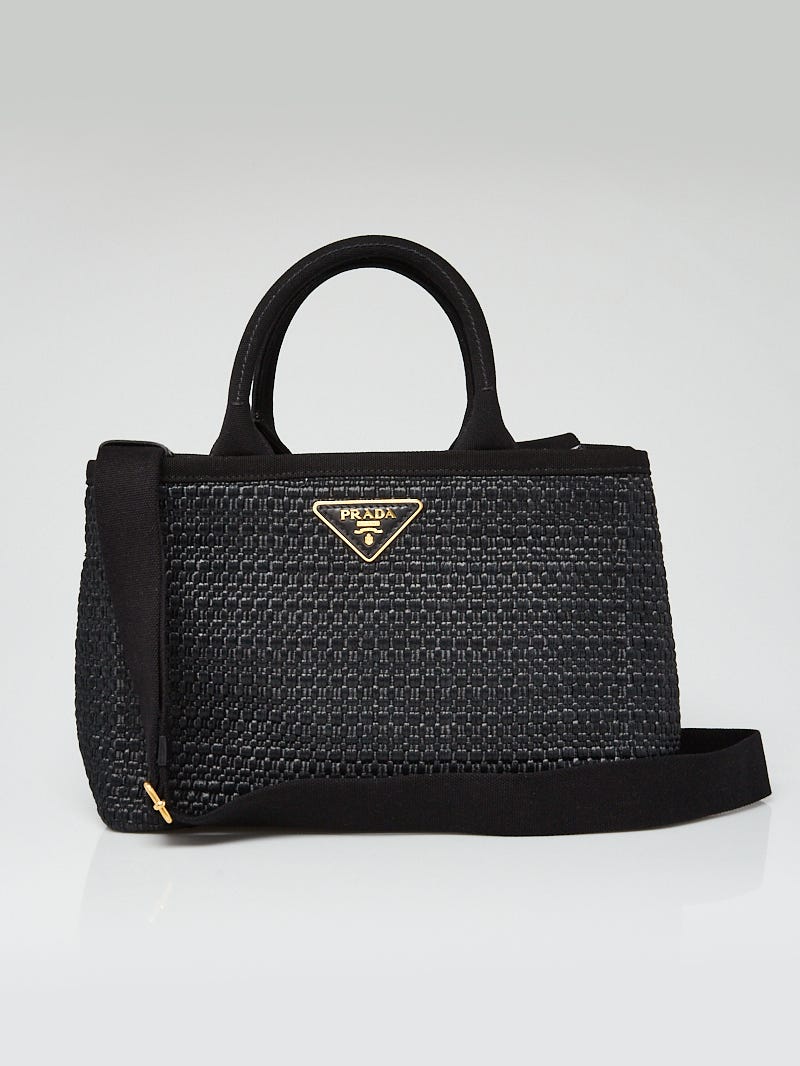 Prada Black Paglia Canapa Canvas Logo-Print Small Tote Bag 1BG155