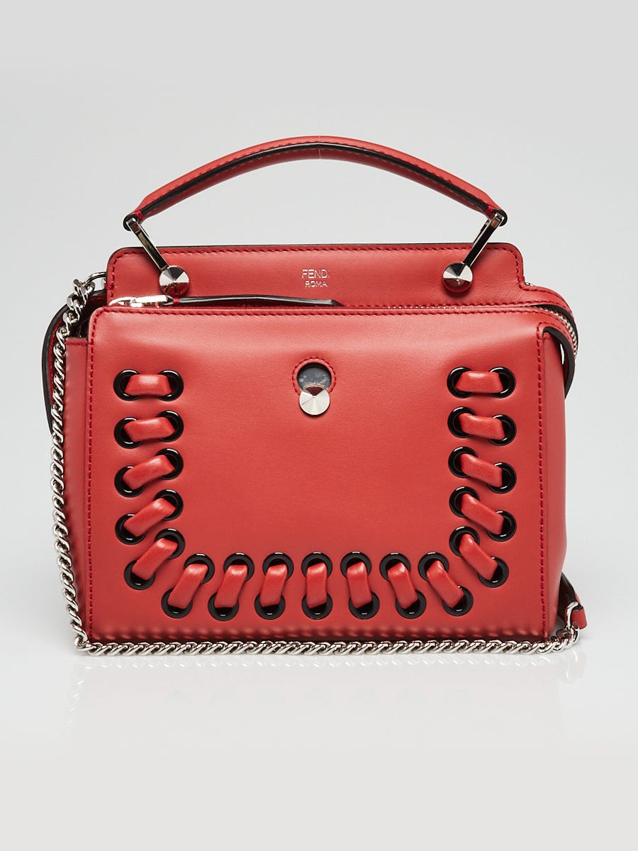 Fendi Red Smooth Braided Leather Dotcom Click Small Shoulder Bag