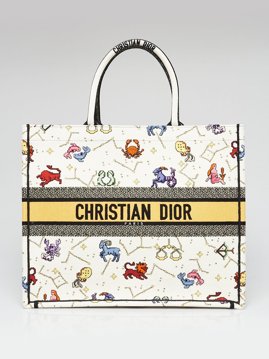 Christian Dior White Multicolor Embroidered Pixel Zodiac Large