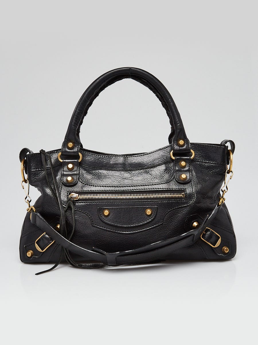 Balenciaga Black Lambskin Leather Giant 12 Gold First Bag
