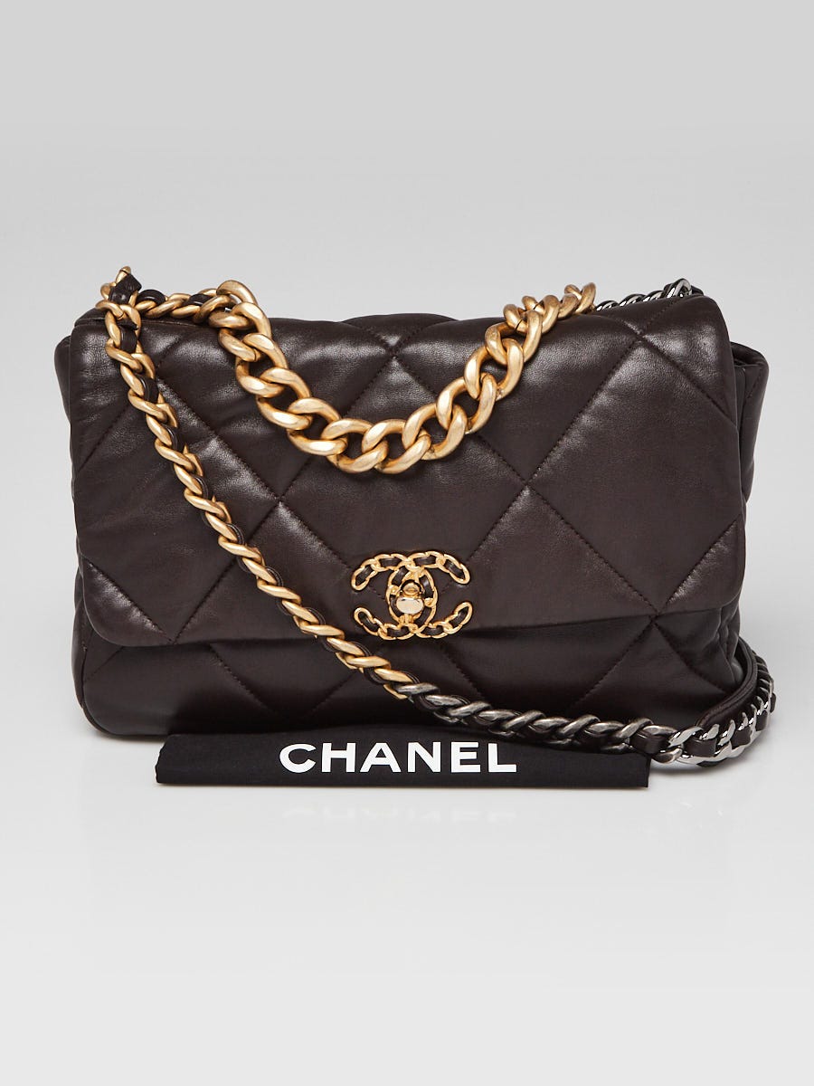 Chanel Dark Brown Quilted Lambskin Leather Chanel 19 Large Flap