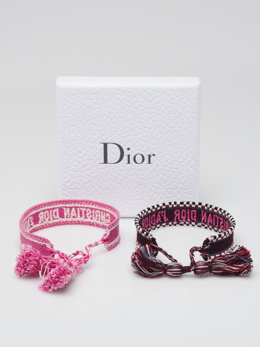 Christian Dior Pink Multicolor Cotton J'Adior Embroidered Bracelet